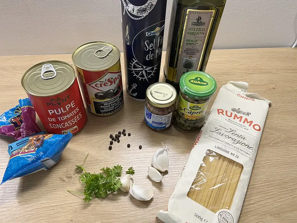 Pasta puttanesca ingrediënten