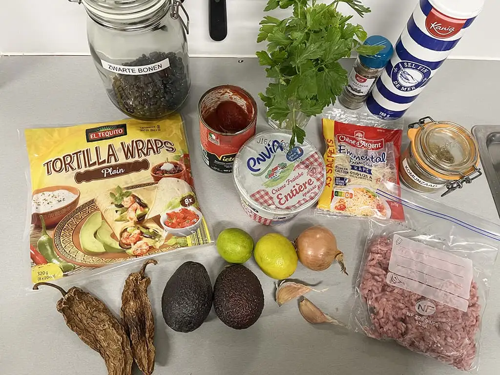 Mexicaanse wraps met zwarte bonen ingrediënten