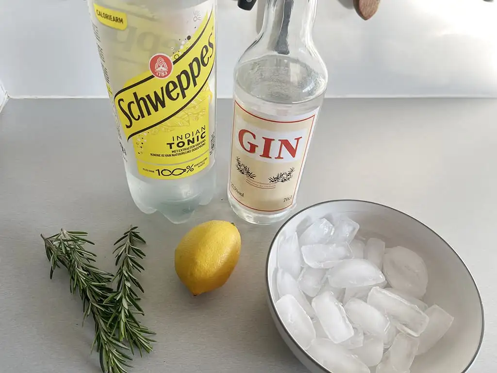 Gin tonic met rozemarijn ingrediënten