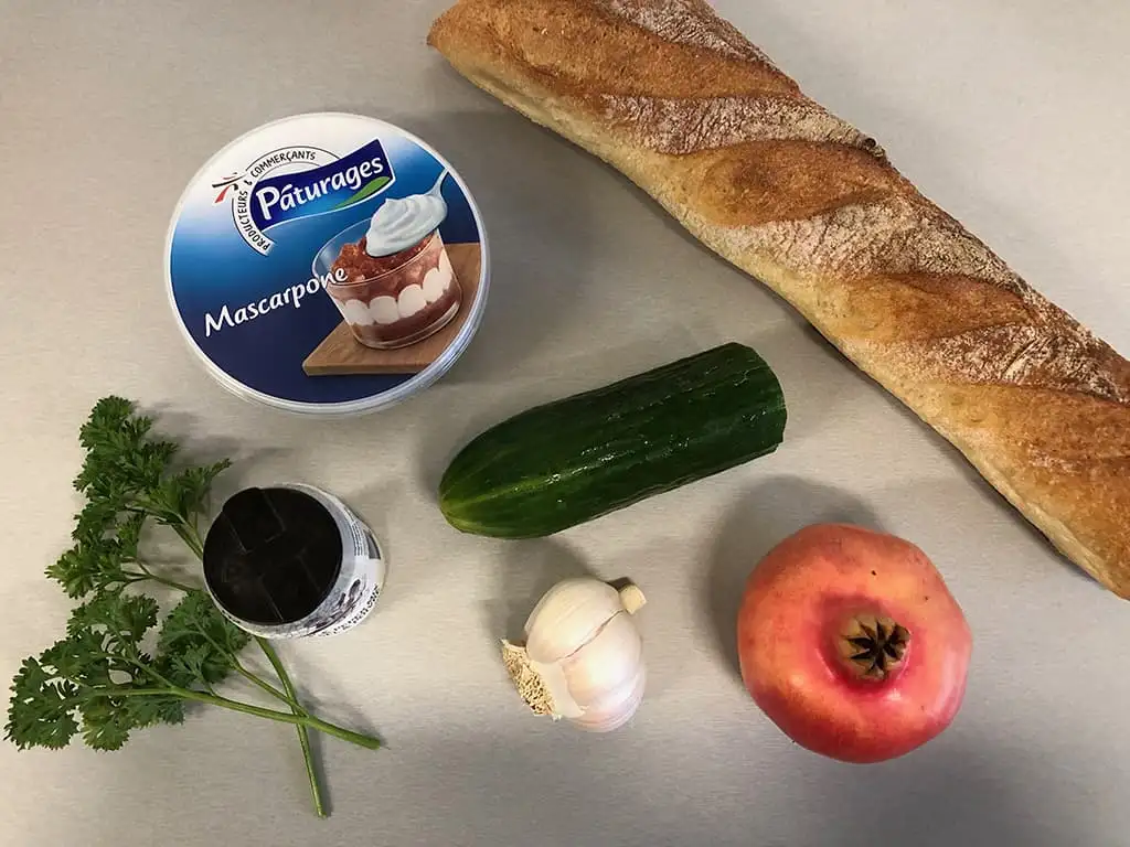 Bruschetta met mascarpone en granaatappel ingrediënten