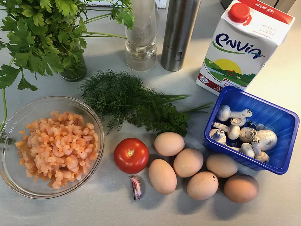 Kruidenomelet met garnalen ingrediënten