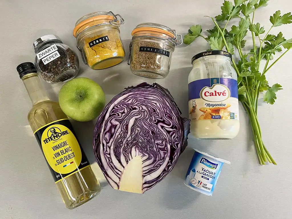 Rode koolsalade met appel ingrediënten
