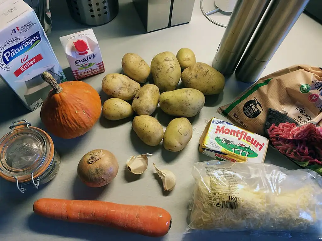 Parmentier met gehakt en pompoen ingrediënten