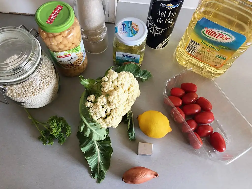 Parelcouscous salade met bloemkool ingrediënten