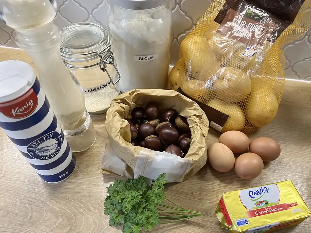 Aardappelkroketjes met kastanjes ingrediënten