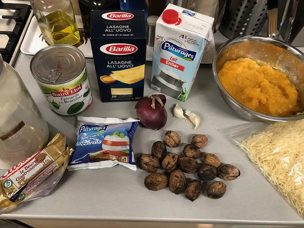 Lasagne met pompoen en spinazie ingrediënten