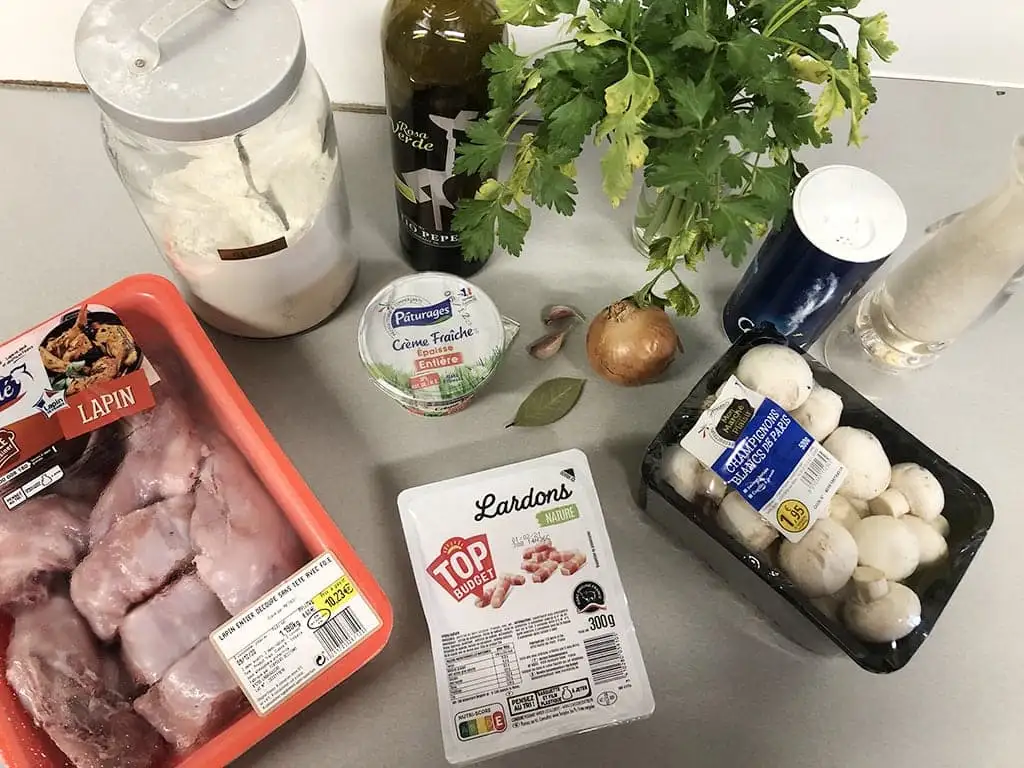 Konijn met witte wijn en champignons uit de slowcooker ingrediënten
