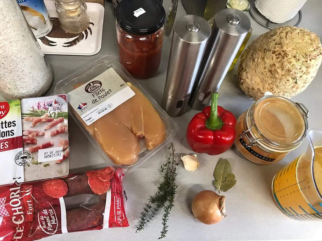 Jambalaya met chorizo en kip ingrediënten