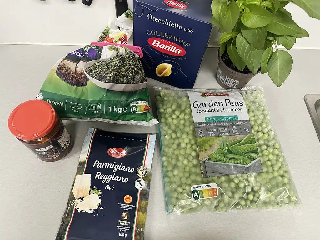Orecchiette met spinazie en erwtjes ingrediënten