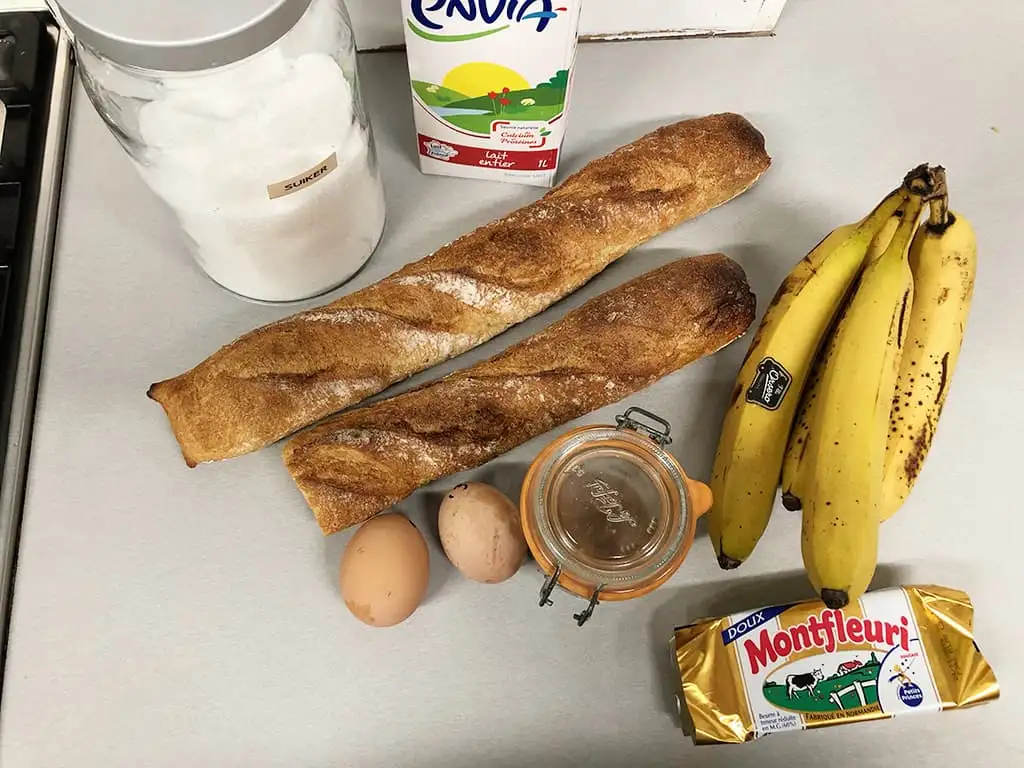 Broodpudding met banaan ingrediënten