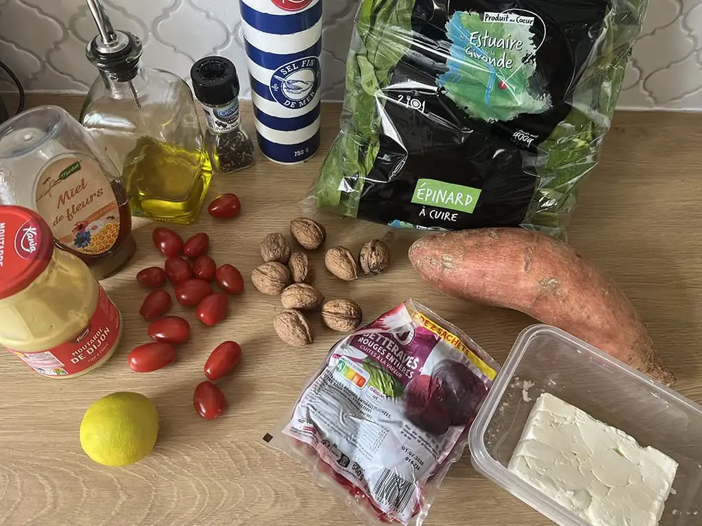 Spinaziesalade met zoete aardappel ingrediënten