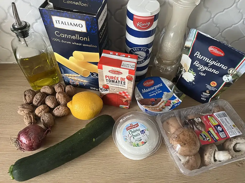 Cannelloni met geitenkaas en courgette ingrediënten