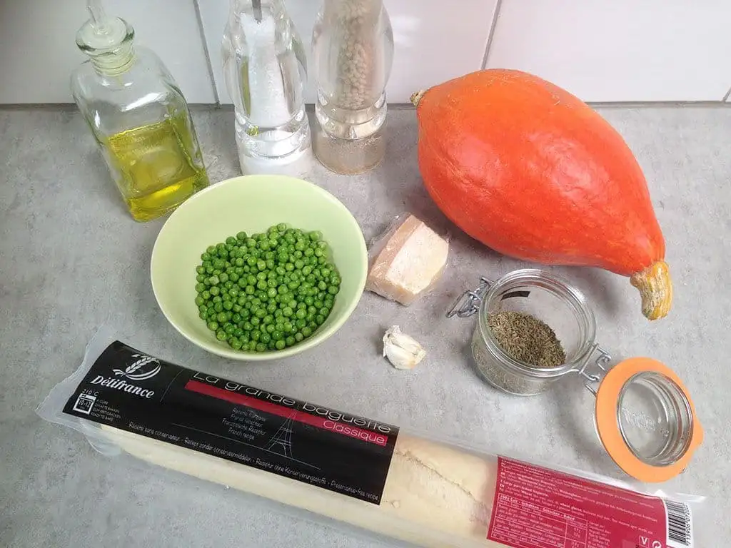 Bruschetta met pompoen en erwtjes ingrediënten