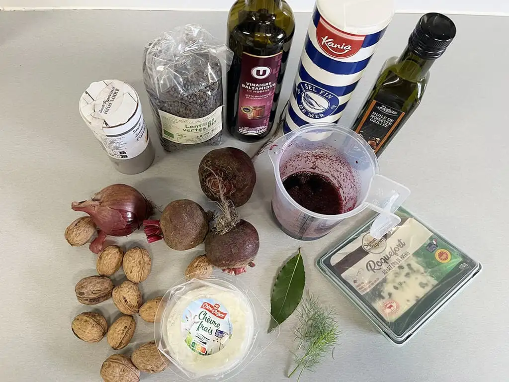 Linzen met rode biet en walnoten ingrediënten