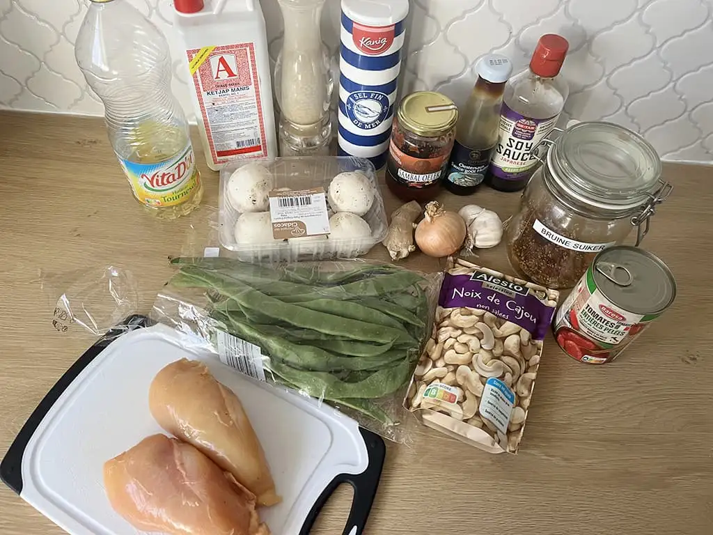 Kip met snijbonen en rijst ingrediënten