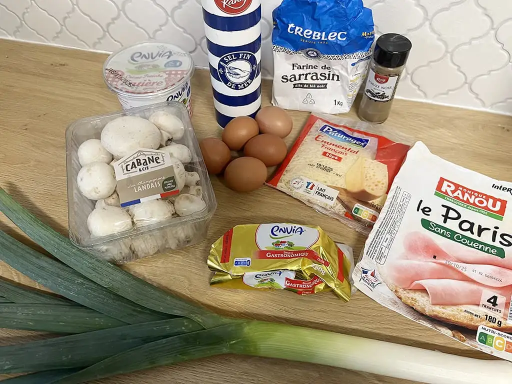 Franse galette Bretonne met champignons en prei ingrediënten