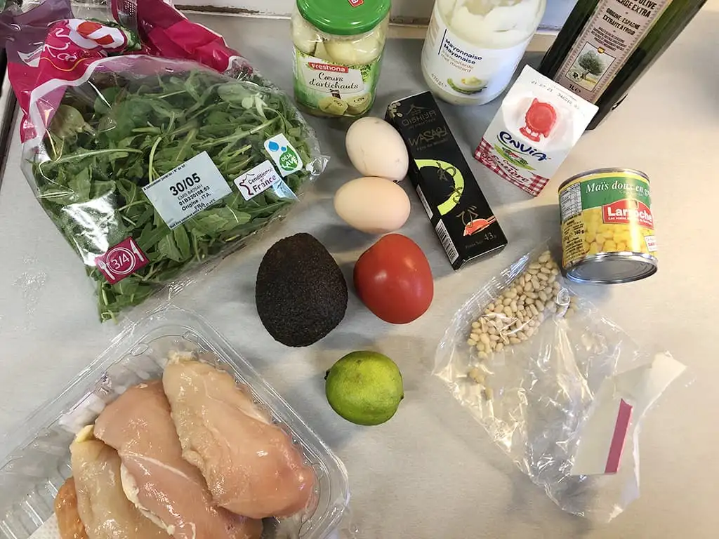 Avocado salade met kip ingrediënten