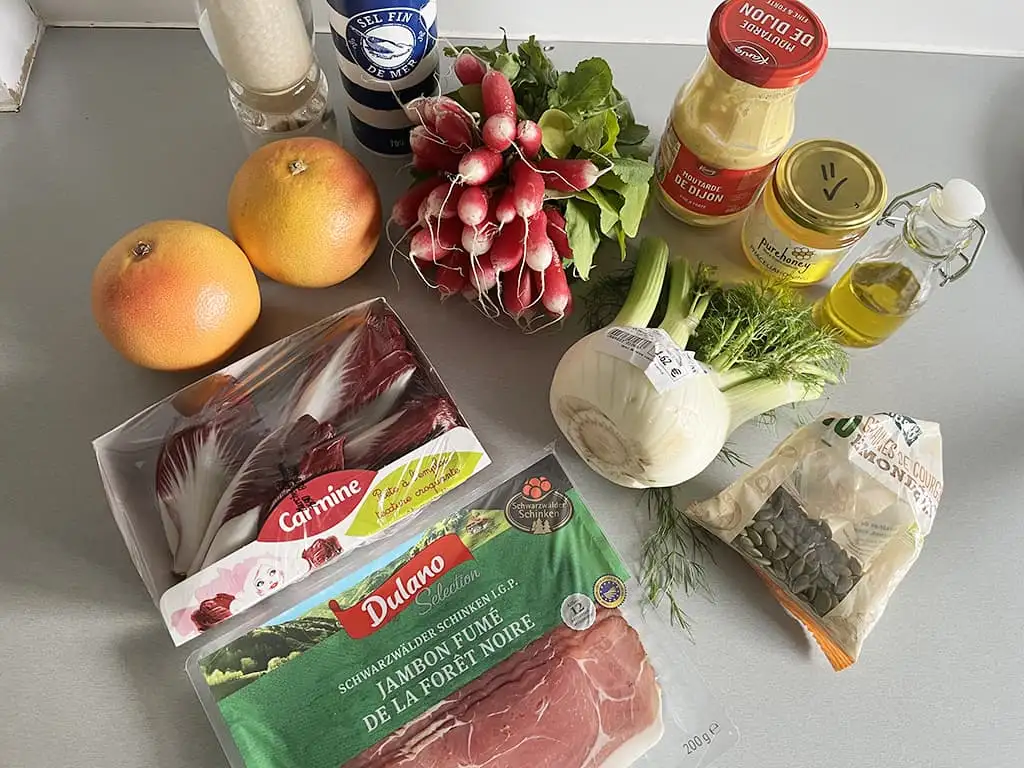 Valentijn salade met witlof, grapefruit en venkel ingrediënten