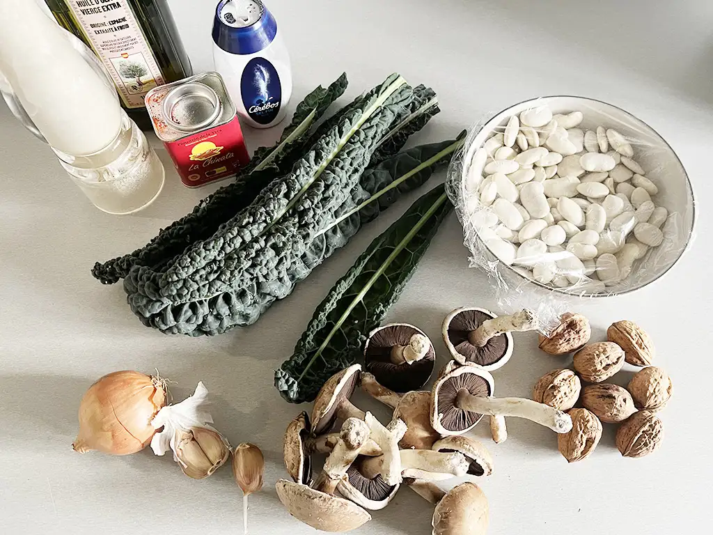 Limabonen met palmkool en champignons ingrediënten