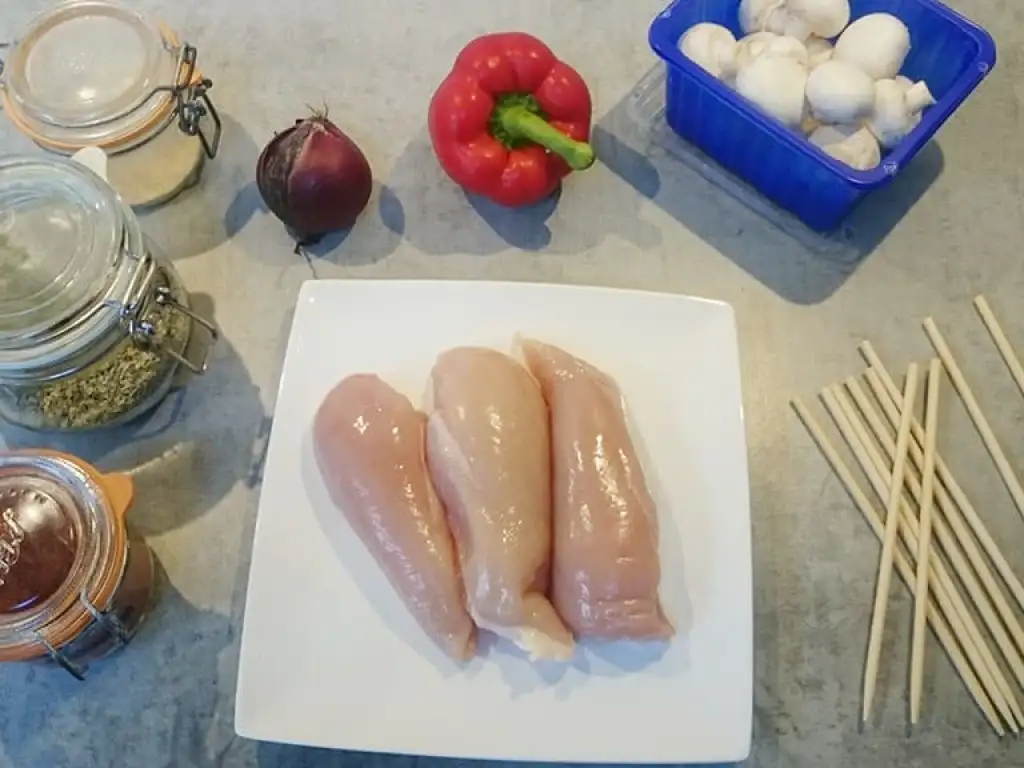 Kip shaslick van de barbecue ingrediënten