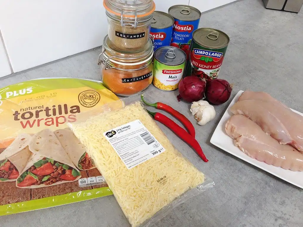 Enchiladas met kip ingrediënten