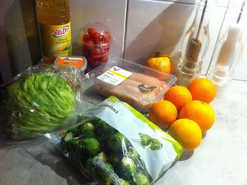 Spruitjessalade met kip ingrediënten