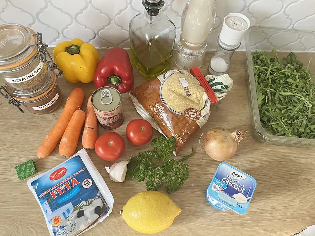 Gevulde paprika met bulgur en feta ingrediënten