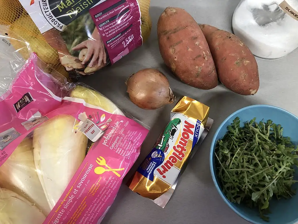 Zoete aardappel stamppot met witlof ingrediënten