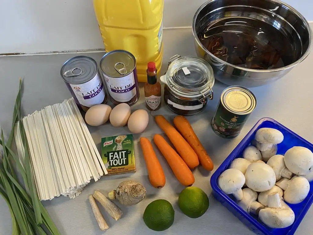 Kokossoep met 3 soorten champignons ingrediënten