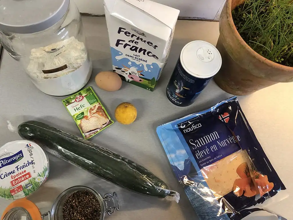 Blini's met gerookte zalm ingrediënten
