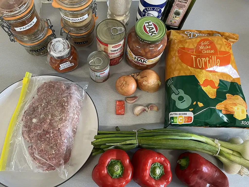 Chili con carne met bruine bonen ingrediënten