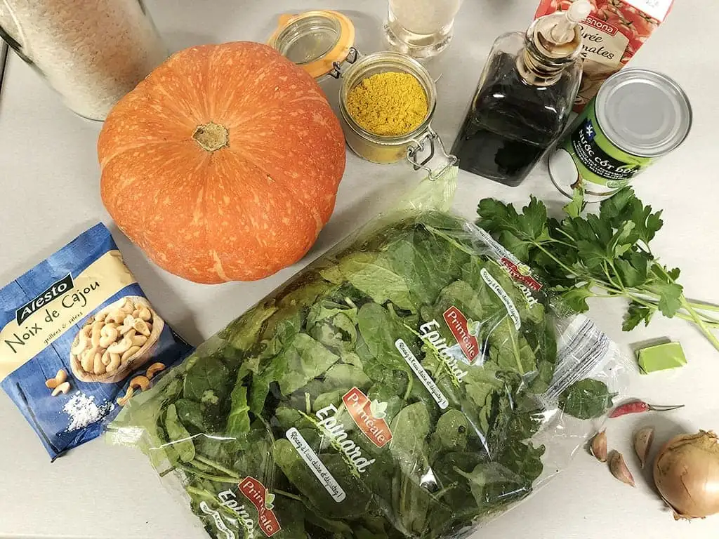 Pompoen curry met spinazie ingrediënten