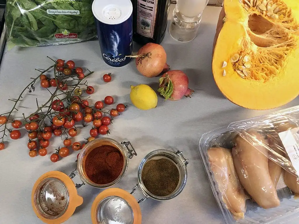 Pompoensalade met kip ingrediënten