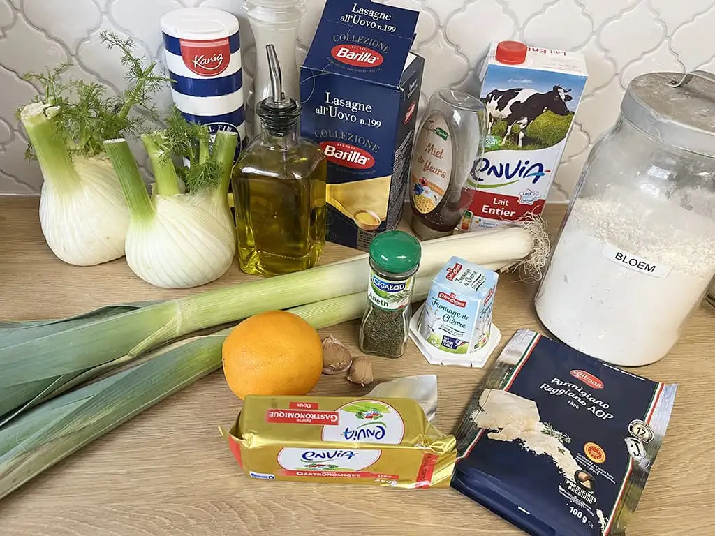 Lasagne met venkel en prei ingrediënten