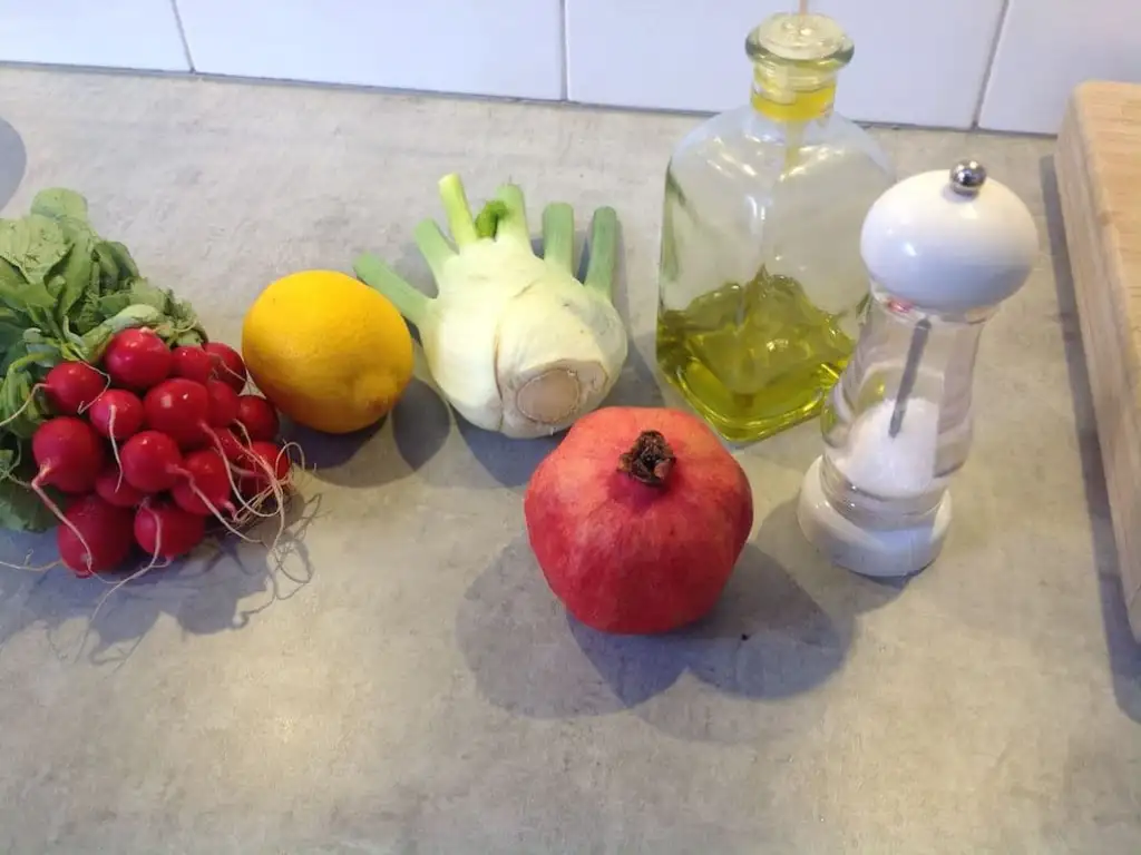 Venkelsalade met radijsjes en granaatappel ingrediënten