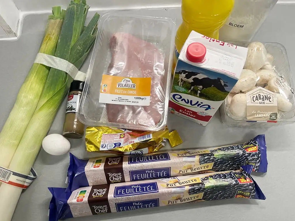 Kalkoen-, prei- en champignonpastei ingrediënten
