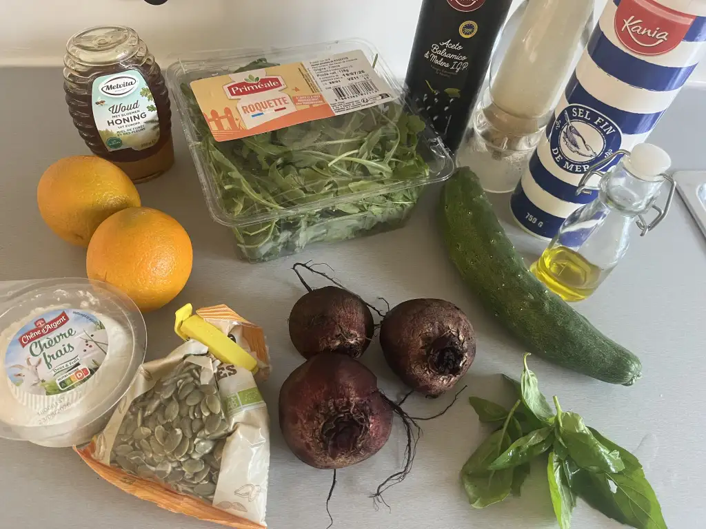 Rode bieten salade met geitenkaas ingrediënten