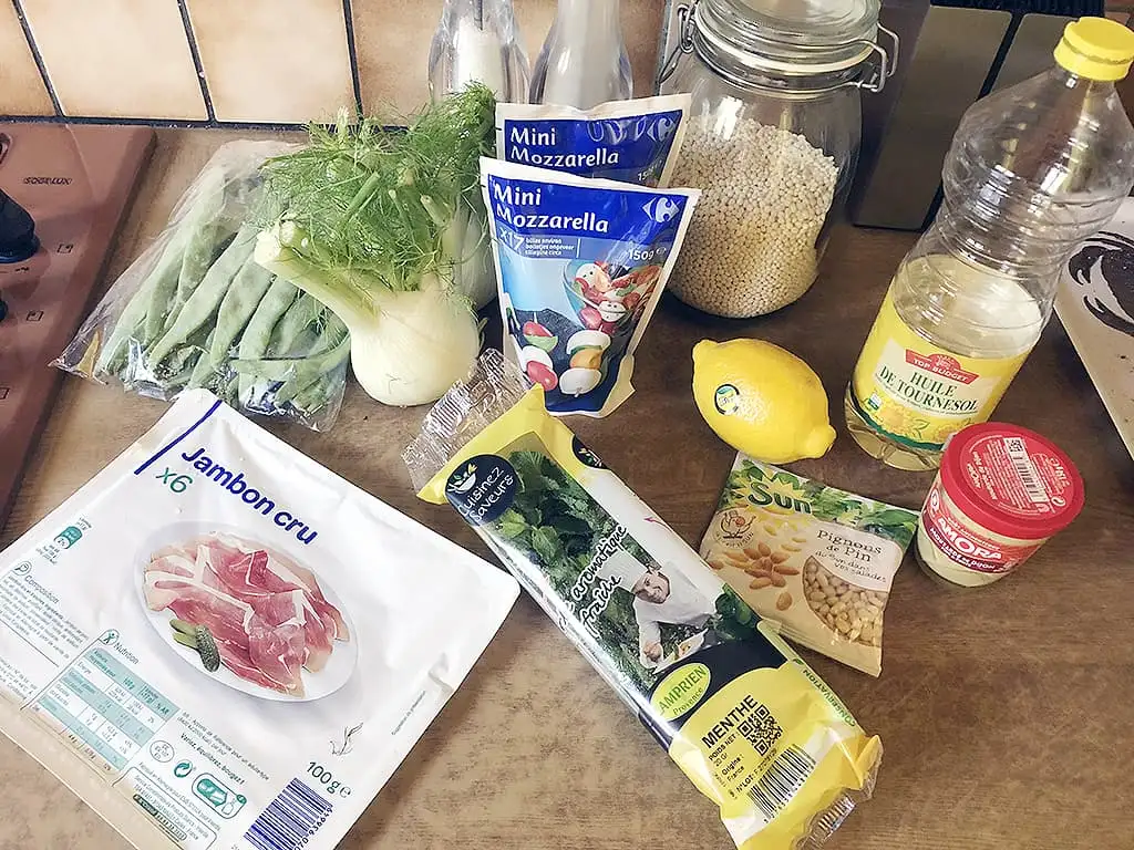 Salade met parelcouscous, mozzarella en venkel ingrediënten