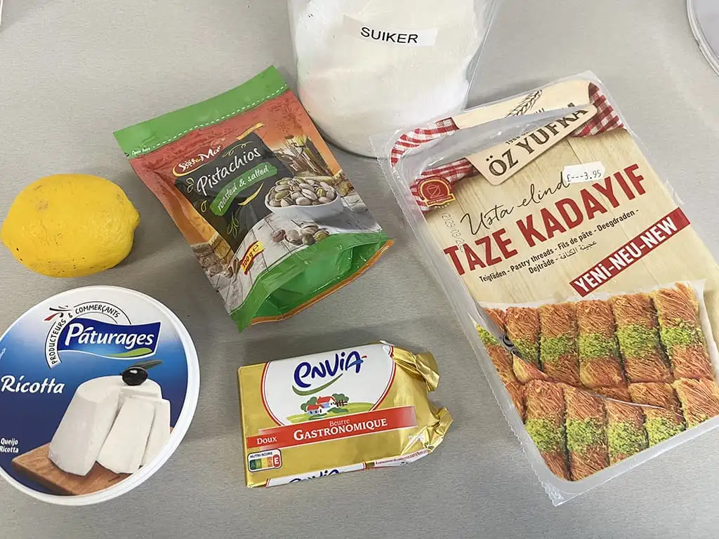 Künefe rolletjes met ricotta ingrediënten