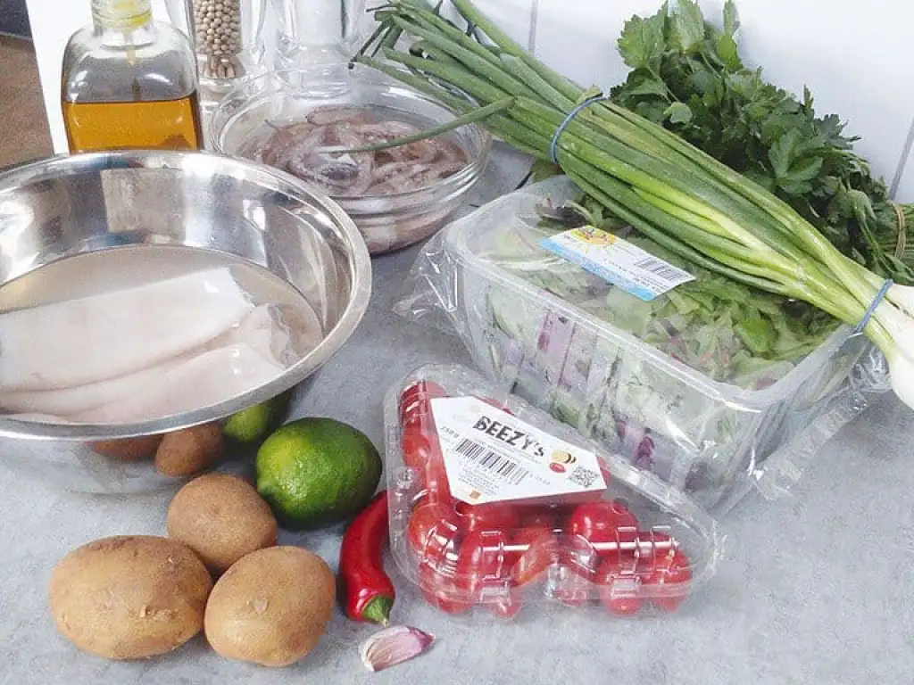 Salade met inktvis ingrediënten