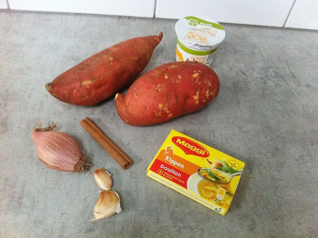 Zoete aardappelsoep ingrediënten