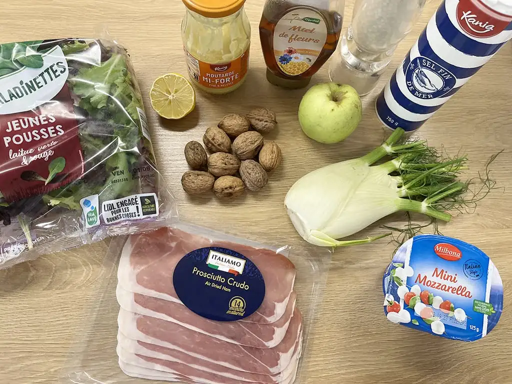 Venkelsalade met appel en ham ingrediënten