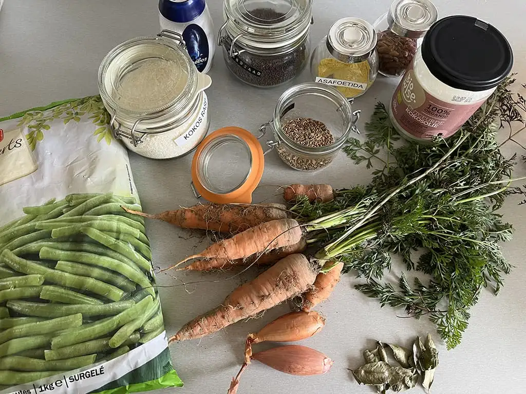 Poriyal - Indiase gebakken groenten ingrediënten