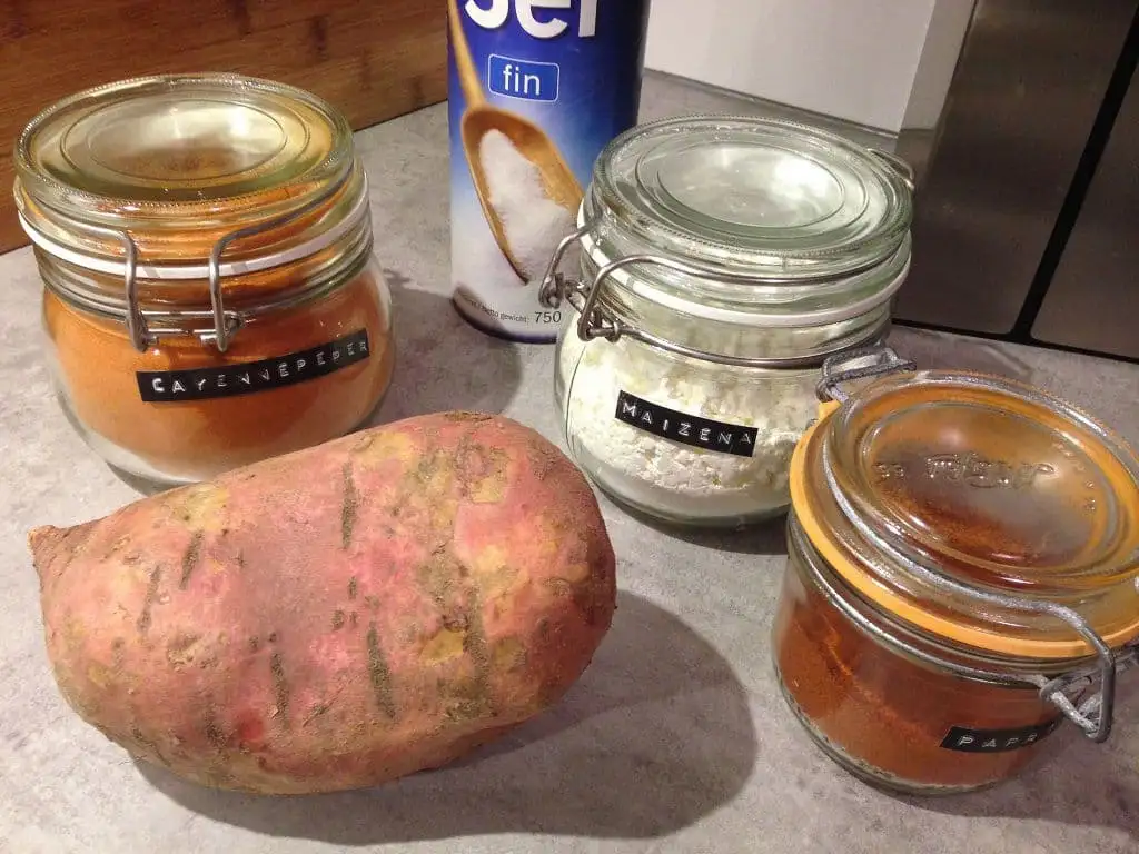 Zoete aardappel friet uit de oven ingrediënten