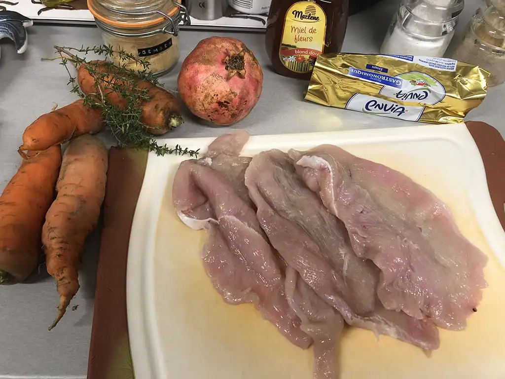 Kalkoenrolletjes met granaatappel en wortel ingrediënten