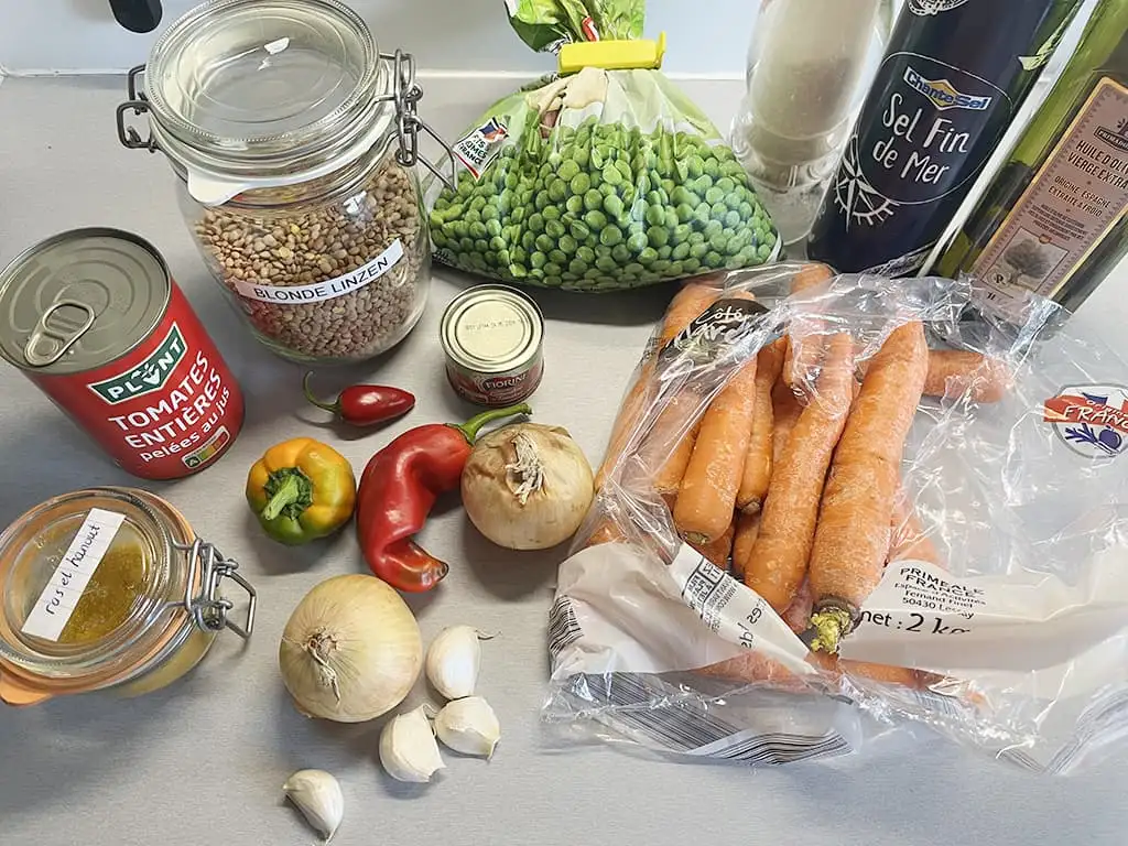 Vegetarische linzen stoofpot ingrediënten