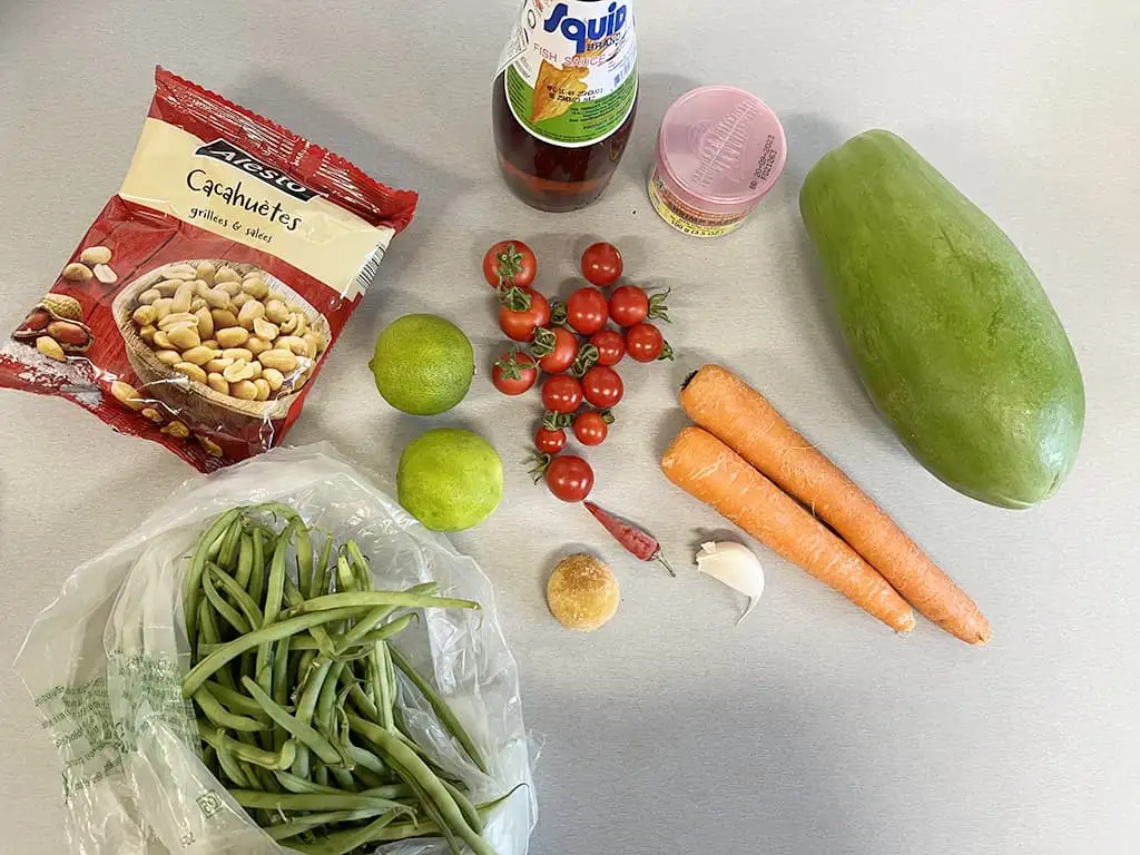 Papaya salade - Som tam ingrediënten