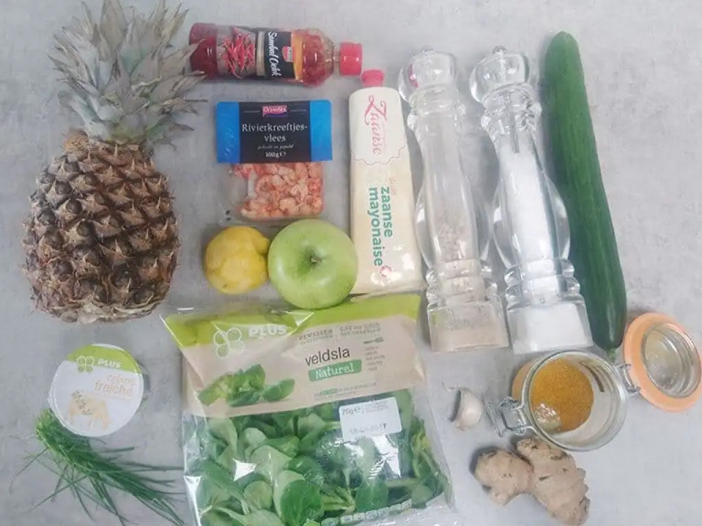 Frisse rivierkreeft salade met ananas chutney ingrediënten