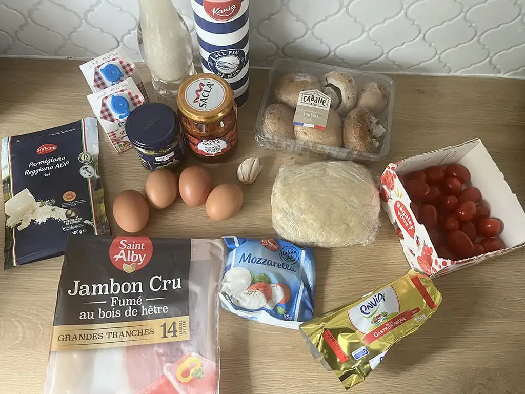 Italiaanse quiche met pesto en mozzarella ingrediënten