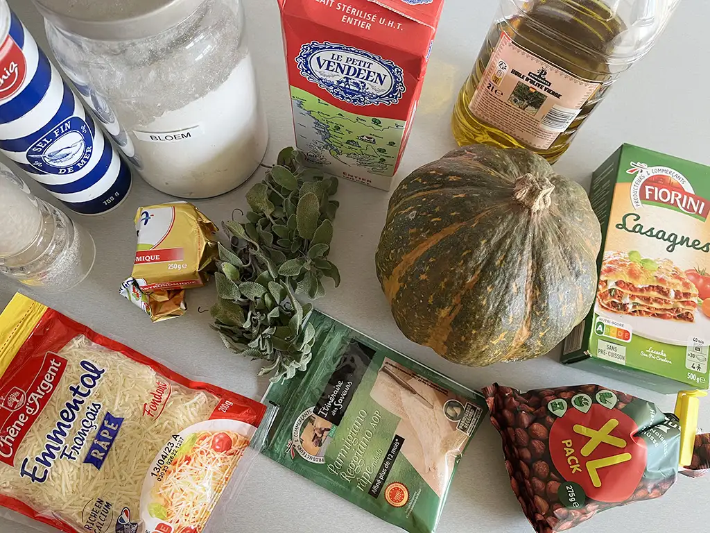 Vegetarische pompoenlasagne ingrediënten